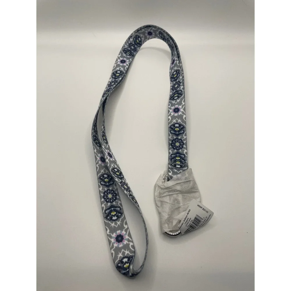 Vera Bradley Lanyard Plaza Tile Grey Navy Floral 18 inch NWT 27701-X40